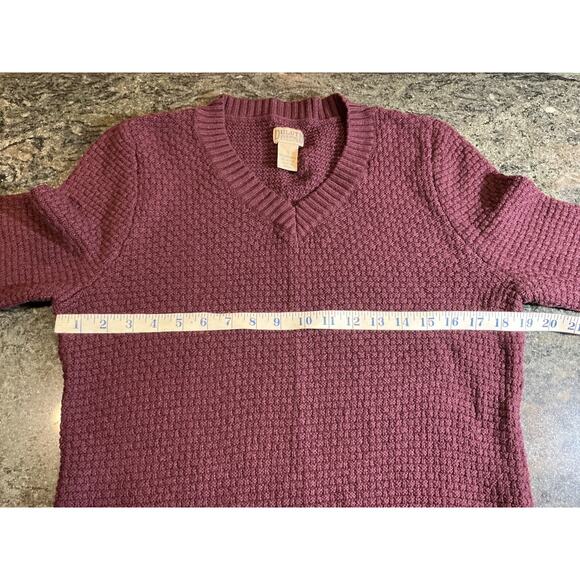 DULUTH TRADING CO sz S burgundy wool blend waffle texture v neck sweater - Picture 6 of 8